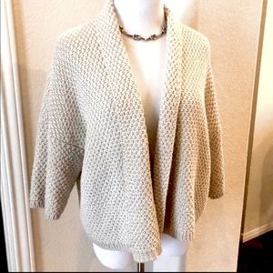 Ann Taylor Loft Womens Cardigan Cable Knit Sweater Medium Open Front Gold Creme